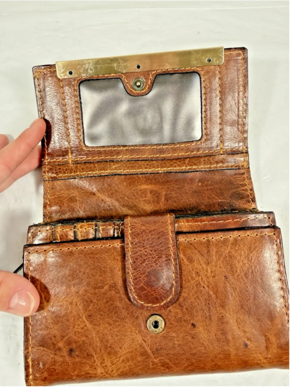 Patricia Nash Tri-Fold Wallet Organizer Smooth Brown Leather